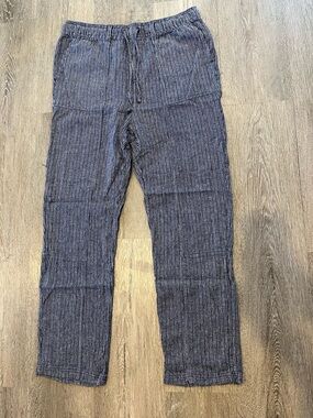 Time & Tru Navy & White Pinstripe Linen Blend Comfy Casual Pants Women’s Small